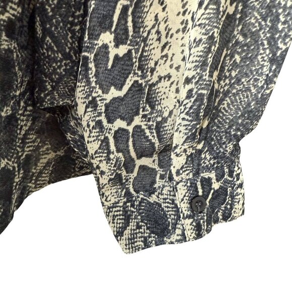 Vintage Havana Gray Snake Print Blouse Large Sheer Button Up Womens Top - Picture 9 of 12